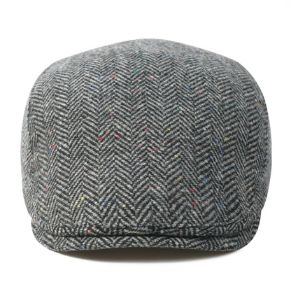 Men's Herringbone Newsboy Hat Wool Blend Flat Cap Gatsby Style