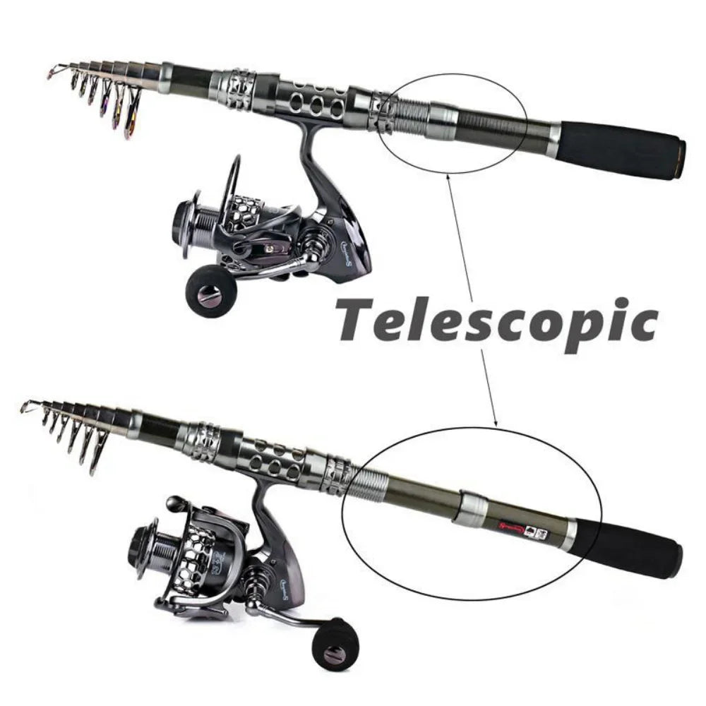 Sougayilang 1.8-3.3m Carbon Fiber Spinning Rod & 13+1BB Reel Combo Telescopic Kit