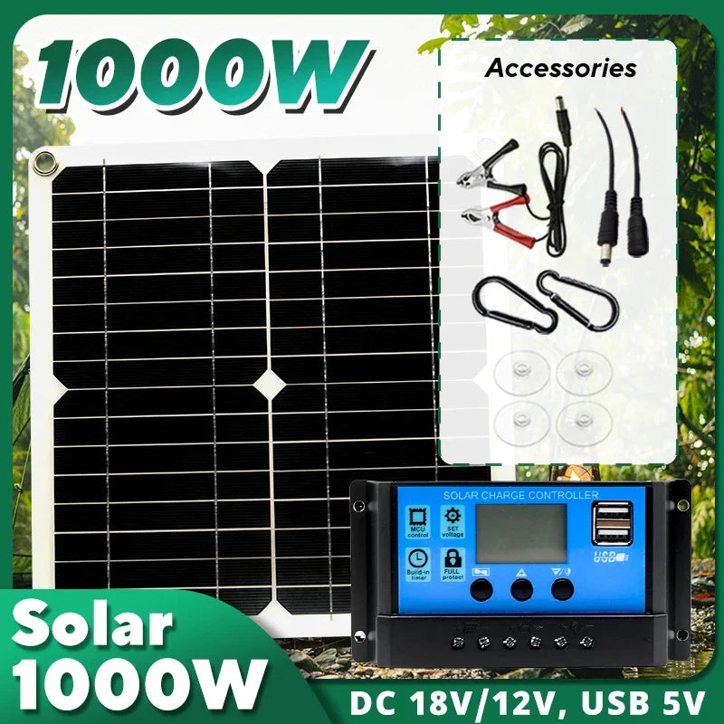 1000W 12V Solar Panel Kit with 10A-100A Controller for RV Car Caravan Battery