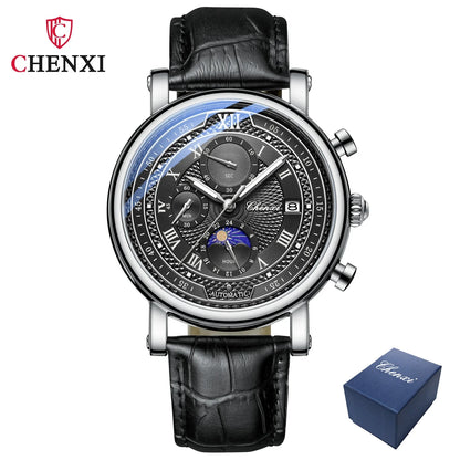Chenxi 976 Leather Chronograph Date Men's Phase Of The Moon Timing Business Luminous Quartz Watch Relojes para hombres-EXPROTAS