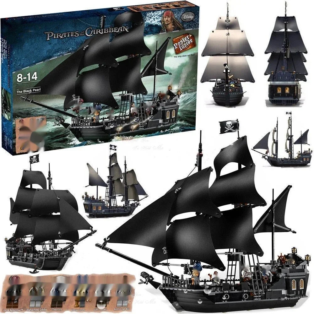 Pirates Black Pearl Ship Building Blocks 1:1 Caribbean Adventure Boat Model Toy Gift