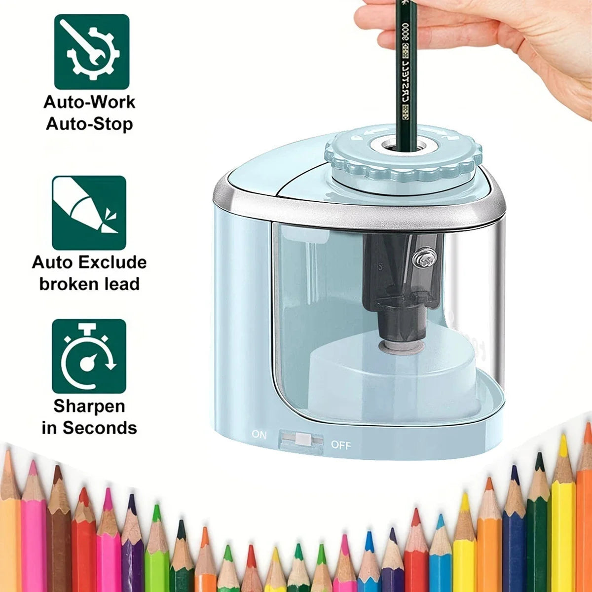 Desktop Automatic Pencil Sharpener Electric for 6-8mm Pencils School Office