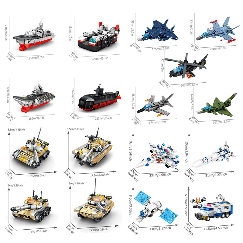 SEMBO 4in1 Transforming Mecha Robot Building Blocks Tank Aircraft Warship Model Toy Gift