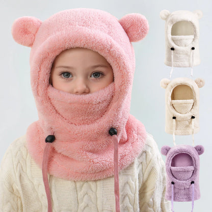 Warm Winter Hats for Kids 3-14 Years with Plush Scarf Boys Girls