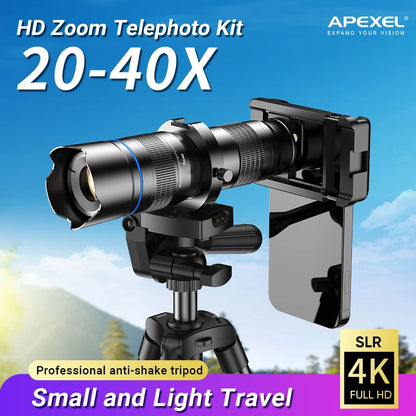 APEXEL 20–40X Zoom Phone Lens w/ Tripod HD Telephoto for iPhone Samsung Mobile