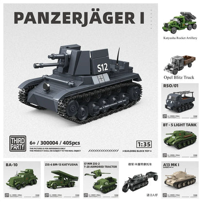 WW2 Panzerjäger I Tank Building Blocks Military Brick Model Educational Toy Gift