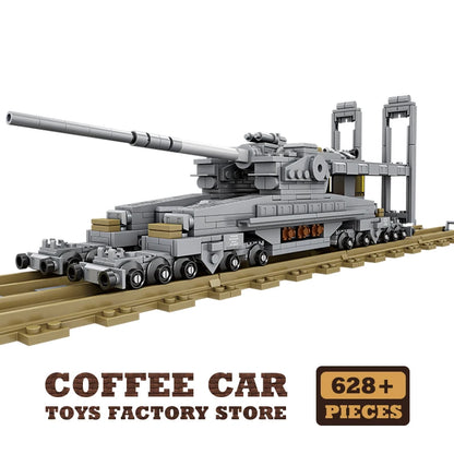 NEW WW2 Railway Gun Building Blocks Military Cannon MOC Army Weapon Model Toy Gift