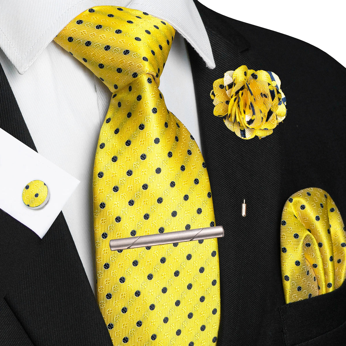 Men's Plaid Tie Clip Set with Pocket Square Cufflinks Wedding Accessories