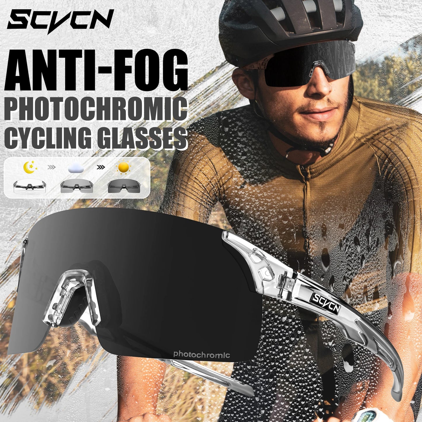SCVCN Photochromic Cycling Glasses UV400 Anti-Fog MTB Sunglasses Men/Women