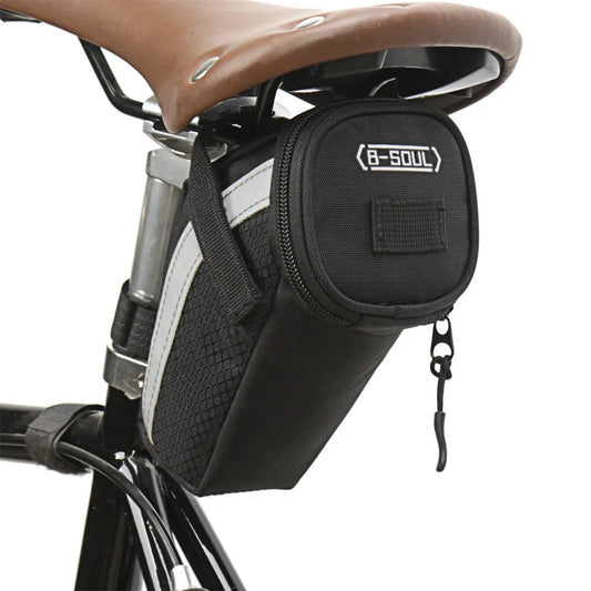 B-SOUL 1L Bike Saddle Bag Small Rear Seat Storage Pouch Tool Kit Reflective Black