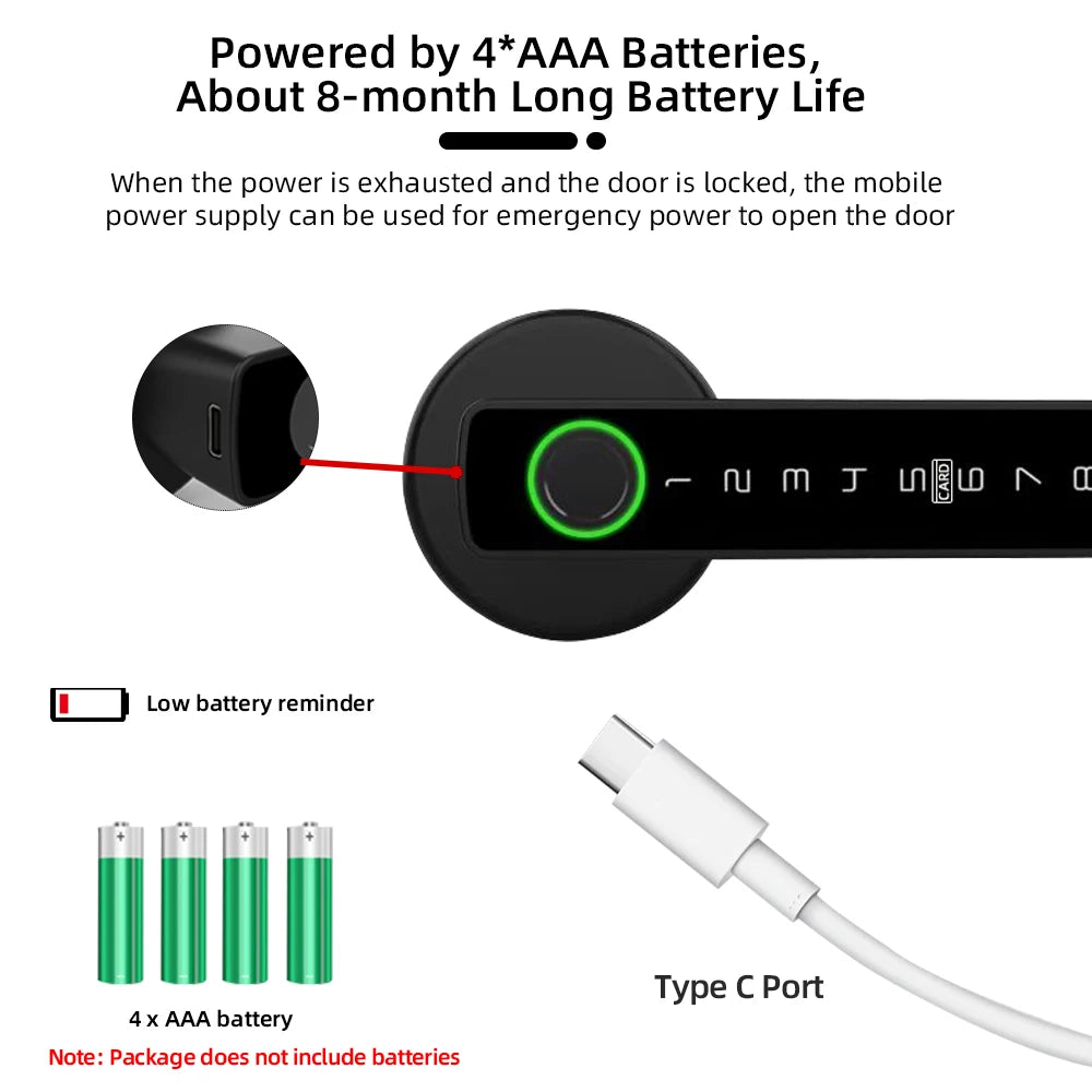 RAYKUBE Tuya BLE Fingerprint Door Lock Digital Electronic Lock with Password/Key/IC Card/ Smartlife/ Tuya APP Unlock-EXPROTAS