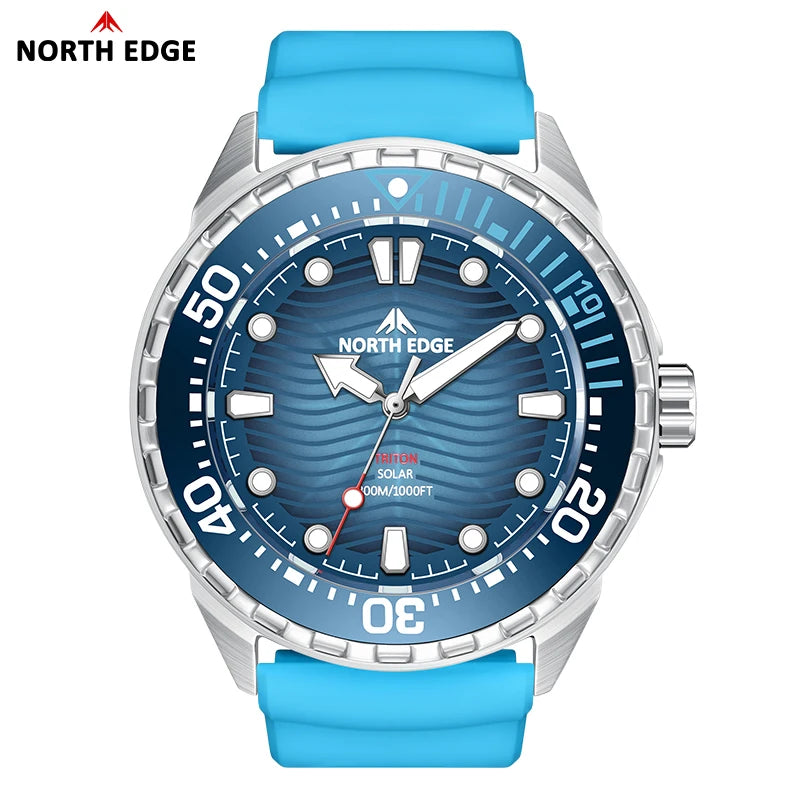 NORTH EDGE TRITON 2025 Solar Dive Watch Men 300M Waterproof Stainless Steel