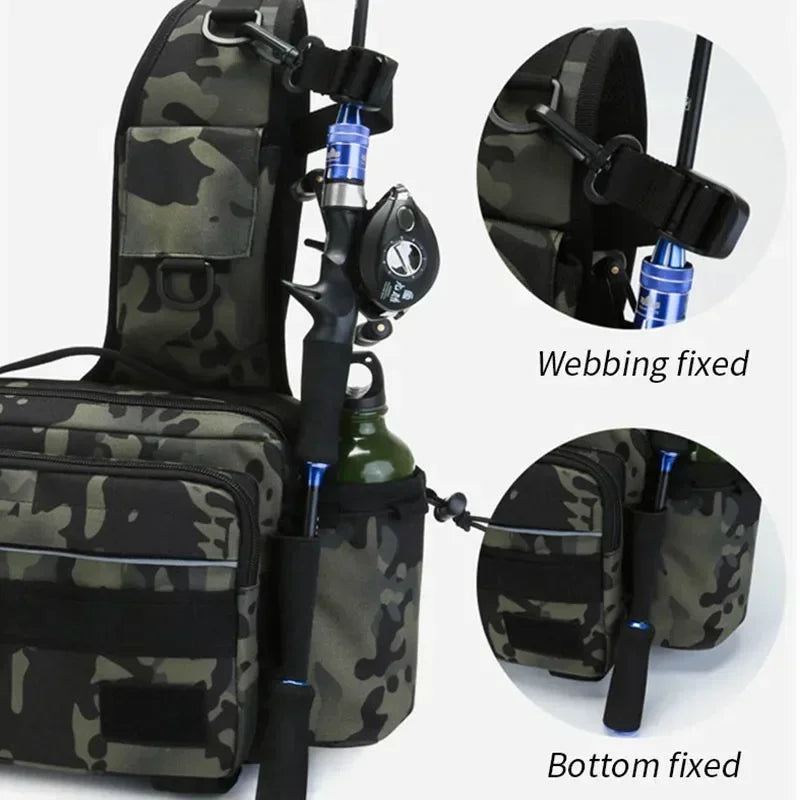 Fishing Rod Bag with Shoulder Strap Folding Tackle Storage Case Outdoor