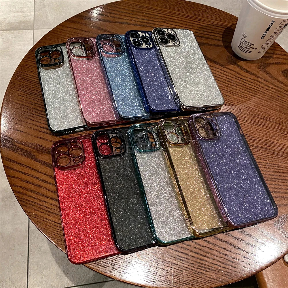 Square Glitter Plating Case for iPhone 11-16 Pro Max Mini XR XS Clear Cover