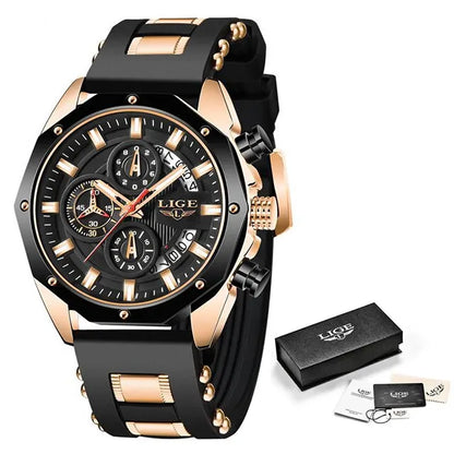 LIGE Fashion Men Watches Top Brand Luxury Silicone Sport Watch Men Quartz Date Clock Waterproof Wristwatch Chronograph Clock Man-EXPROTAS