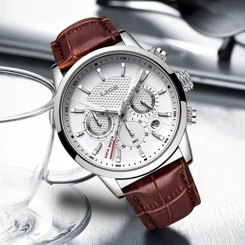 LIGE Watches Men 2024 Top Brand Luxury Casual Leather Quartz Men Watch Man Business Clock Male Sport Waterproof Date Chronograph-EXPROTAS