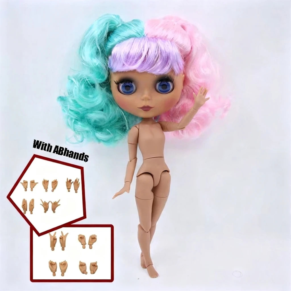 ICY DBS Blythe Doll Black Skin Joint Body Colourful Hair 1/6 BJD Dress Up