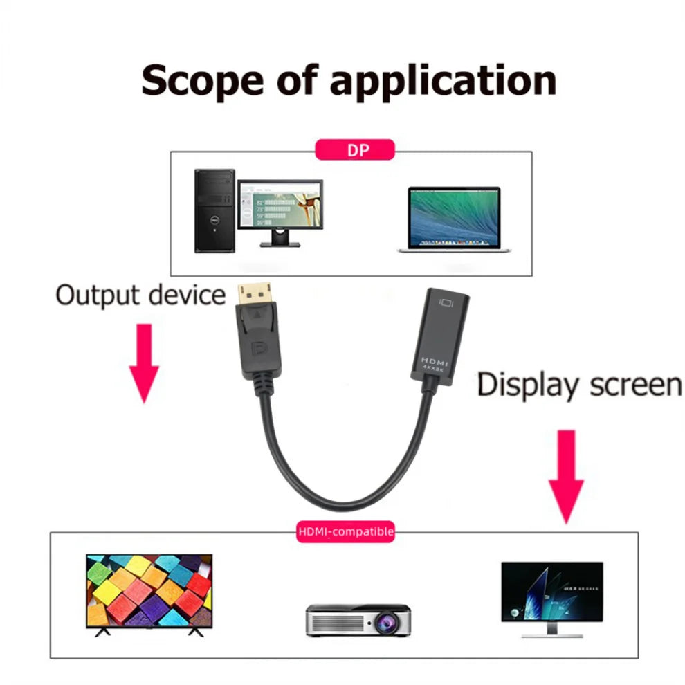 4K DisplayPort to HDMI Adapter DP Male to HDMI Female Video Converter