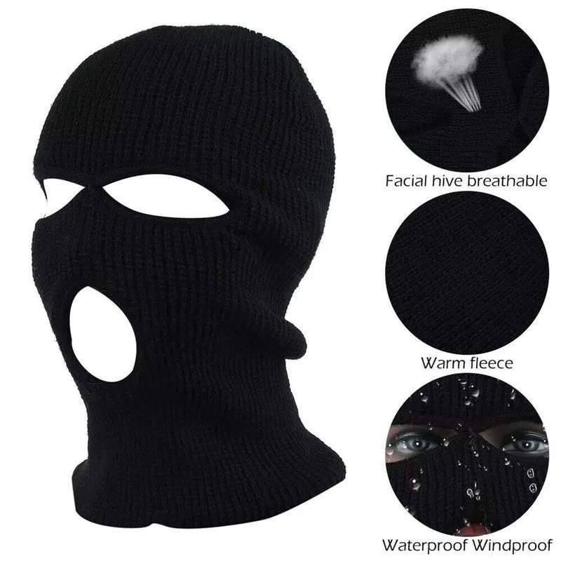 Motorcycle Windproof Full Face Knit Hats Custom SkiMask Men Warm Wool Balaclava embroidery Winter hats Knitted 3 Holes Ski Mask-EXPROTAS