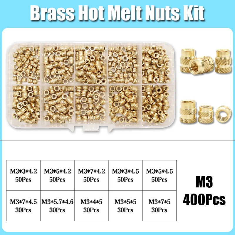 M2–M8 Brass Heat Insert Nut Set for 3D Print Hot Melt Threaded Embed