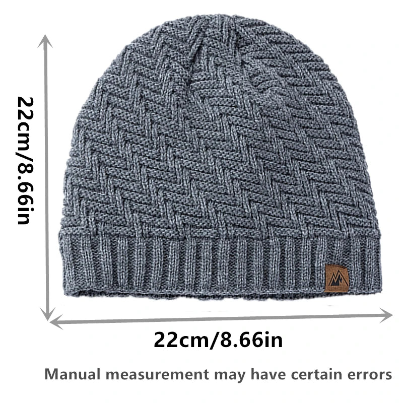Unisex Peak Label Winter Hat Fur-Lined Knitted Beanie Warm Outdoor Sports Cap - EXPROTAS