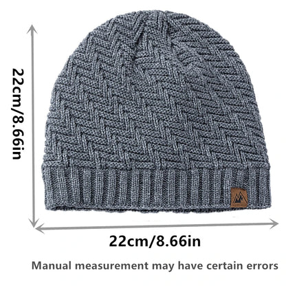 Unisex Peak Label Winter Hat Fur-Lined Knitted Beanie Warm Outdoor Sports Cap - EXPROTAS