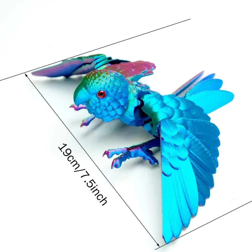 3D Printed Parrot Animal Statue Bird Flexible Model with Moveable Wings