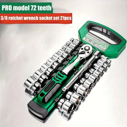 21Pcs Ratchet Wrench Sockets Set Compact Mechanic Tools for Car Repair