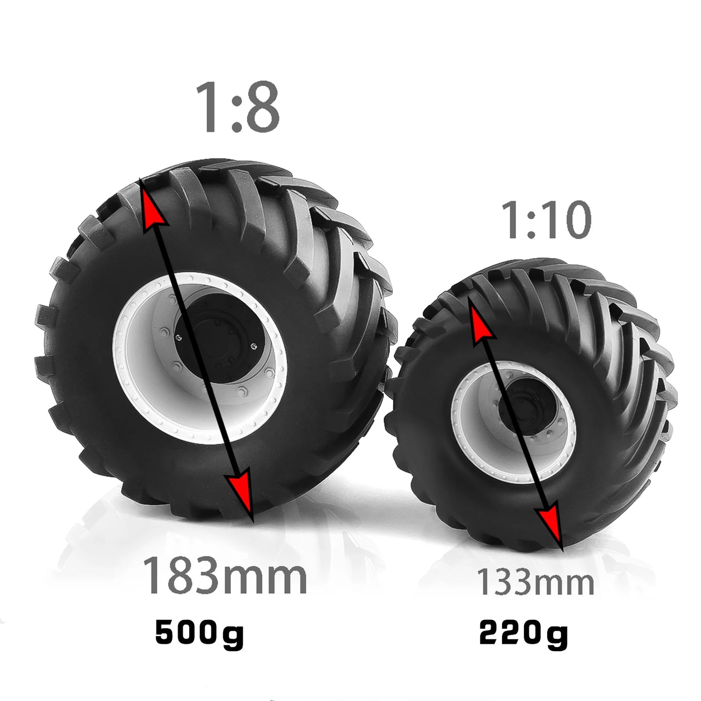 4pcs Wheel Rims & Rubber Tires for 1/10 RC Monster Truck Tamiya HSP HPI Kyosho