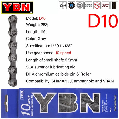YBN 8-12 Speed Bicycle Chain 116/126L MTB Road Bike for Shimano SRAM