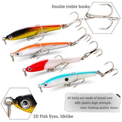 4PCS Hook Fishing Lures Wobbler Set for Bass Sea Carp Bait Tackles