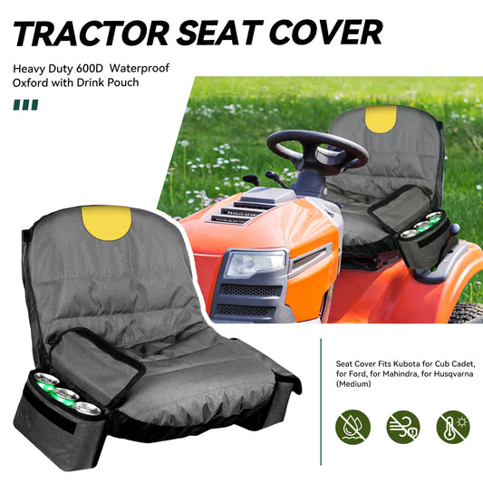 Waterproof Lawn Mower Seat Cover UV Resistant Tractor Protector + Pockets
