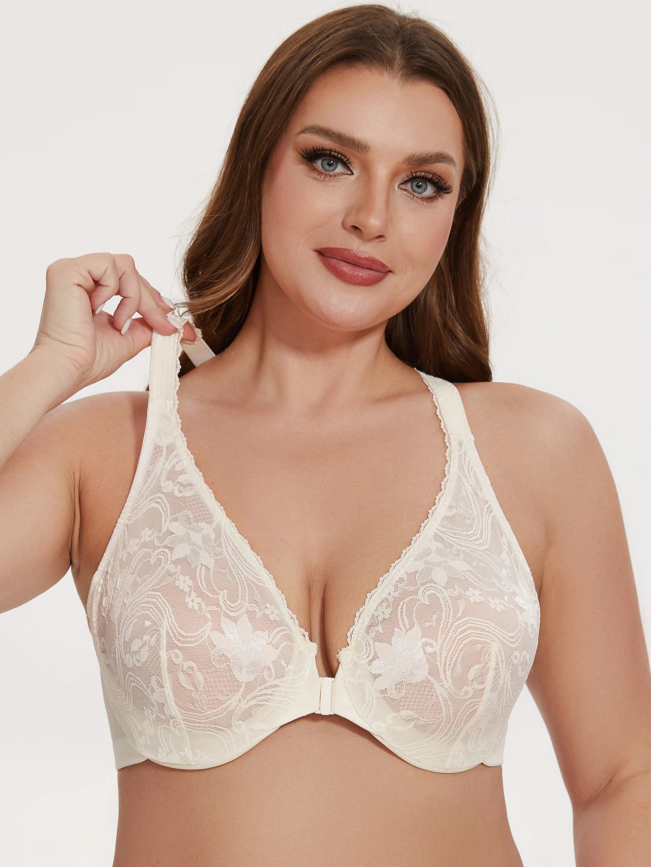 MELENECA Women’s Plus Size Front Closure Racerback Underwire Bra Unlined Lace - EXPROTAS
