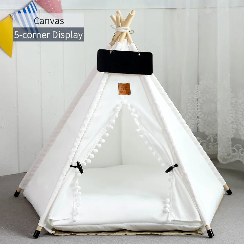 Pet Teepee Tent | Portable Indoor Dog Cat Bed with Cushion and Blackboard