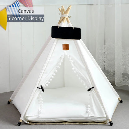 Pet Teepee Tent | Portable Indoor Dog Cat Bed with Cushion and Blackboard