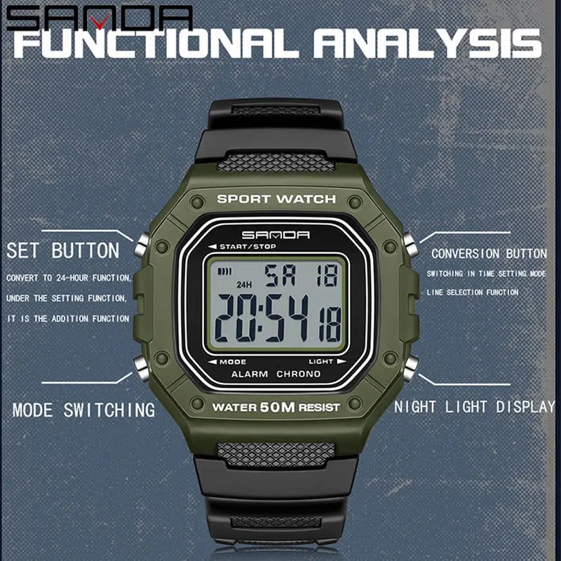 SANDA 2156 Fashion Mens Watch Military Water Resistant Sport Watches Army Big Dial Led Digital Wristwatches Stopwatches For Male-EXPROTAS