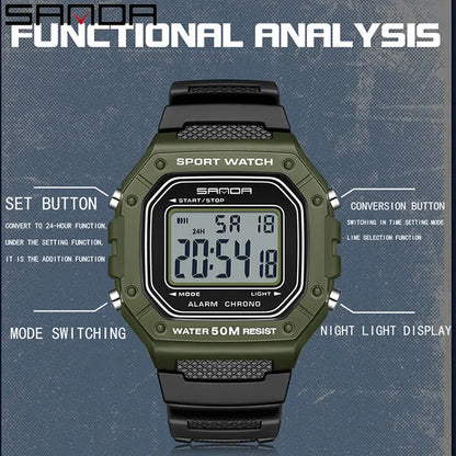 SANDA 2156 Fashion Mens Watch Military Water Resistant Sport Watches Army Big Dial Led Digital Wristwatches Stopwatches For Male-EXPROTAS