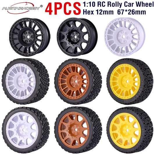 1/10 RC Wheels & Tires Set 12mm Hex On-Road Drift/Rally for Tamiya TT-02 Compatible Chassis