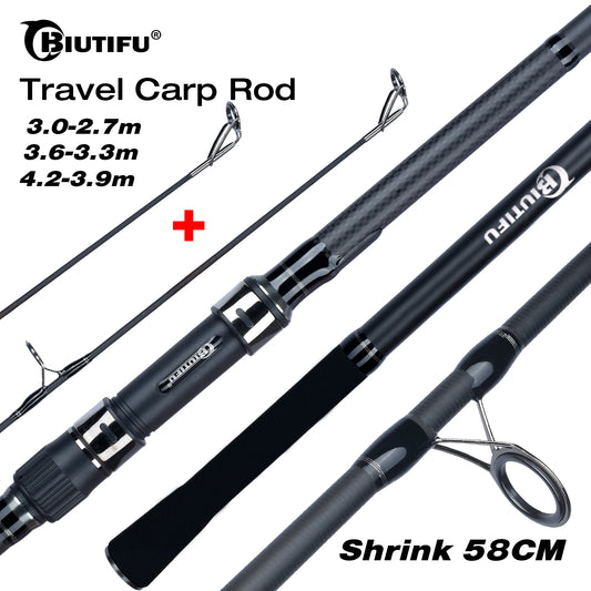 BIUTIFU 2Tips Carp Rod 30T Carbon 3–4.2m 3.5lb Travel Shore Casting Pole