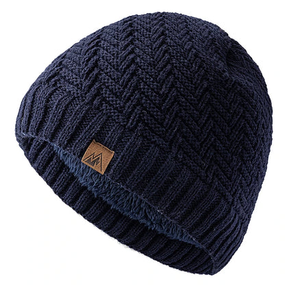 Unisex Peak Label Winter Hat Fur-Lined Knitted Beanie Warm Outdoor Sports Cap - EXPROTAS