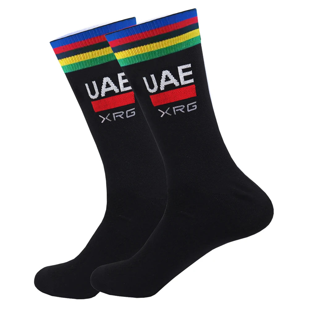 White UAE Cycling Socks FDJ Team Mesh Compression Non-Slip MTB Running