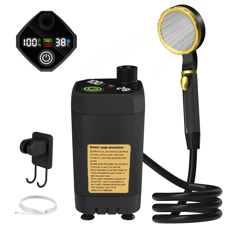 Portable Camping Shower Pump 6000mAh Electric Outdoor RV Intelligent Display