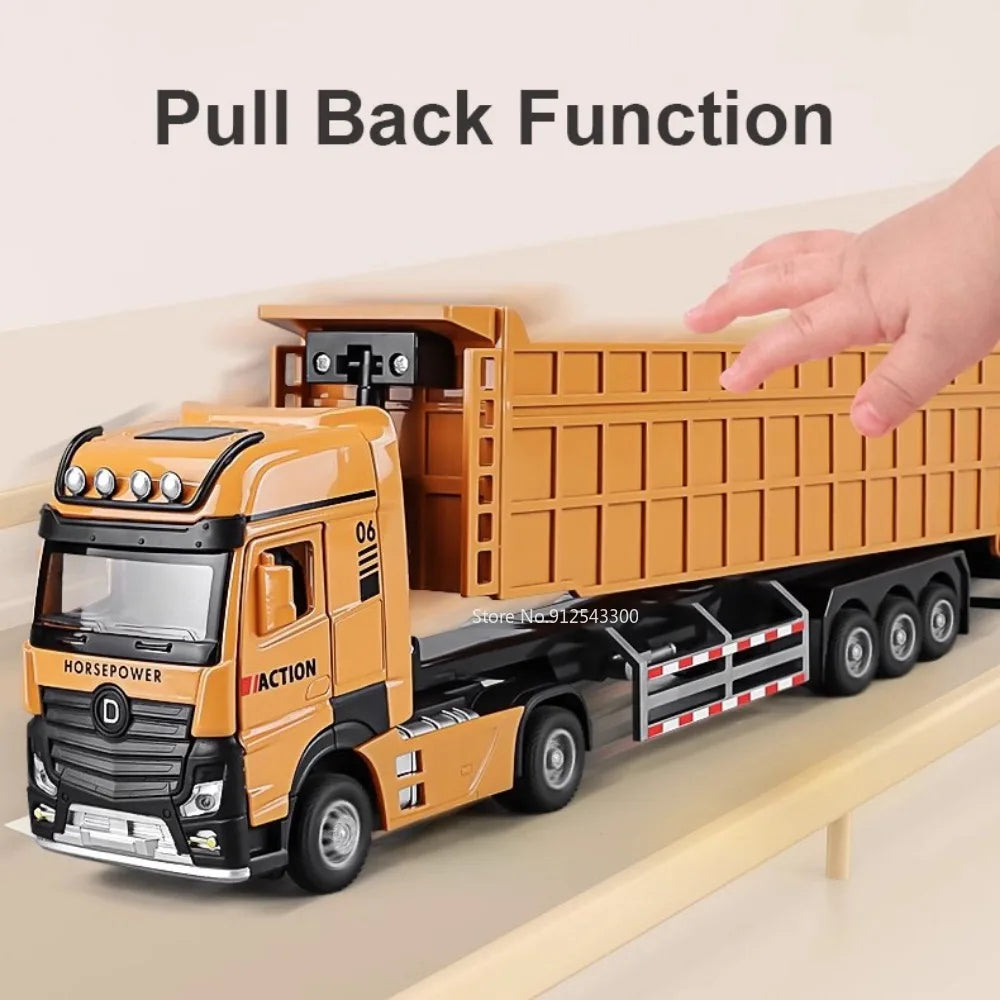 1/50 Extended Dump Truck Model Toy Metal Diecasting Doors Opened Sound Light Pull Back Vehicle Models Ornaments Children's Gifts-EXPROTAS