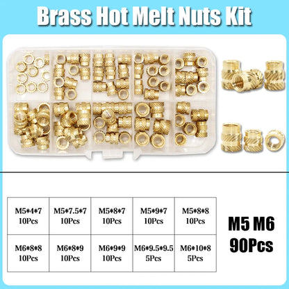 M2–M8 Brass Heat Insert Nut Set for 3D Print Hot Melt Threaded Embed