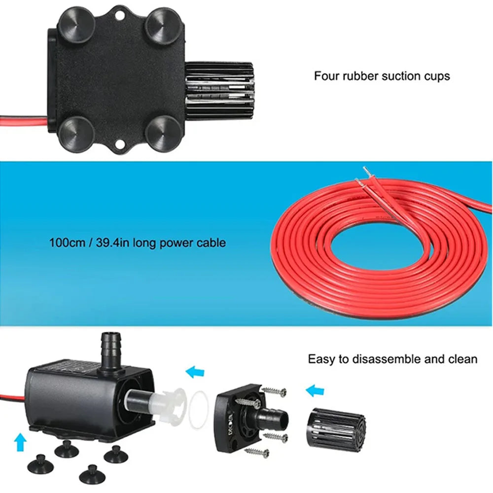 Brushless Water Pump 12V 5W Mini Submersible Aquarium Pond Fountain 280L/H