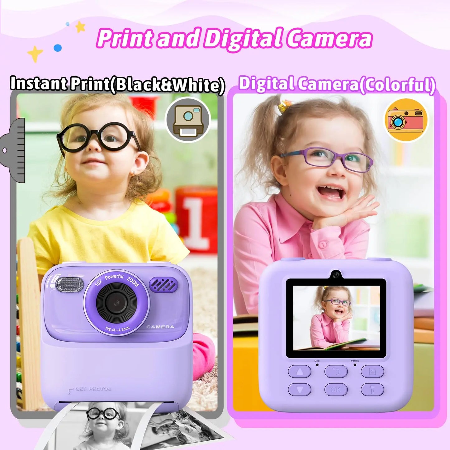 Kids Digital Camera 1080P Instant Print for Girls Boys Age 3-12