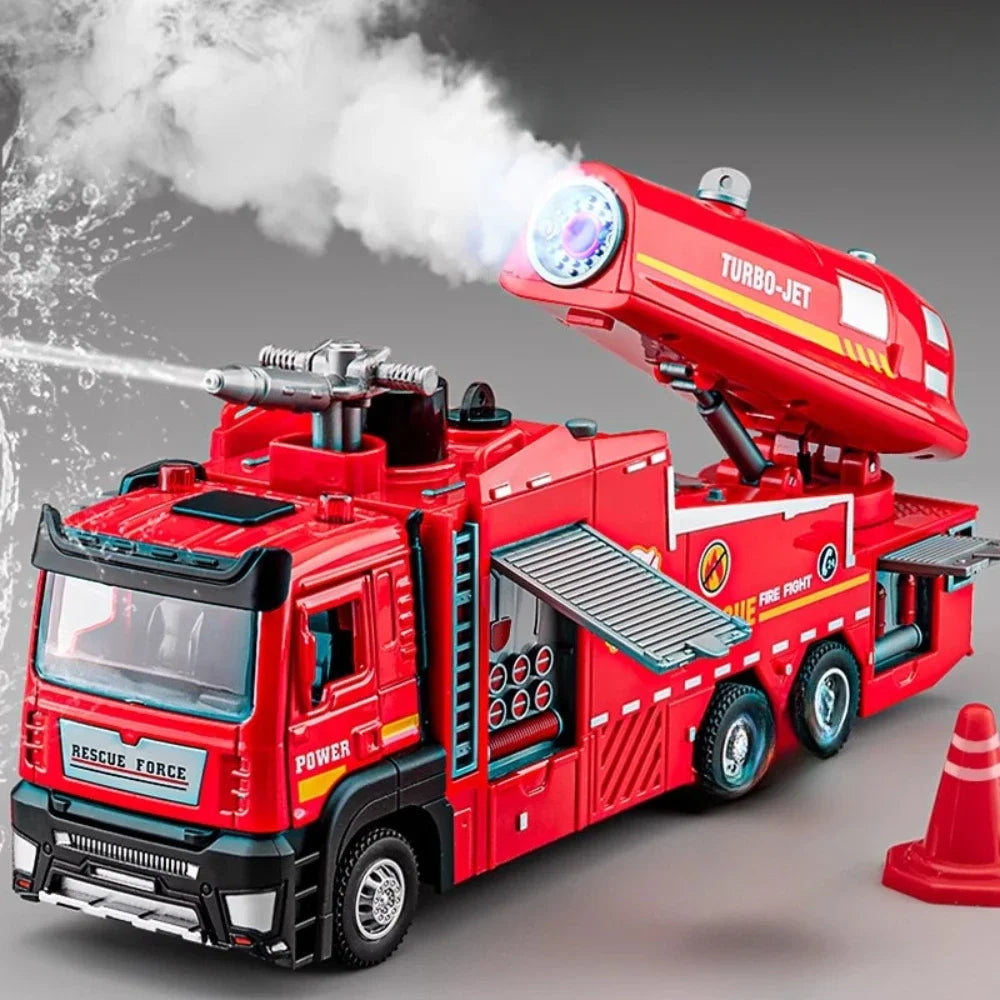 1:32 Scale Water Spray Fire Truck Model Toy Car Sound Light Pull Back