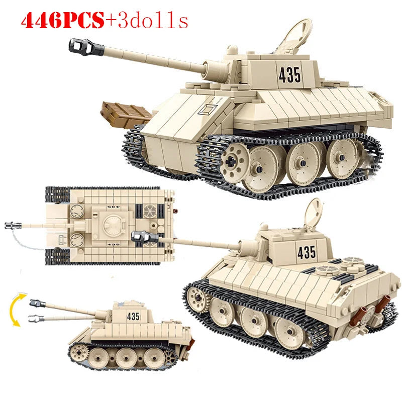 WW2 Military Tank Building Blocks Tiger Panther Churchill Brick Model Toy Set