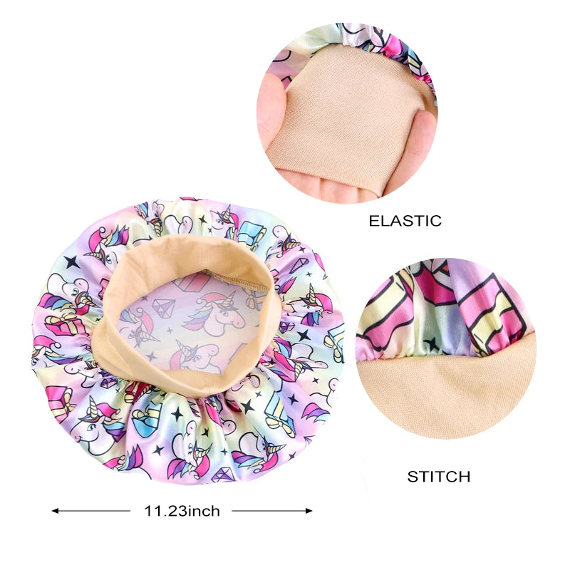Curly Hair Adjustable Kids Satin Bonnet Sleep Cap Cartoon Hat for Baby