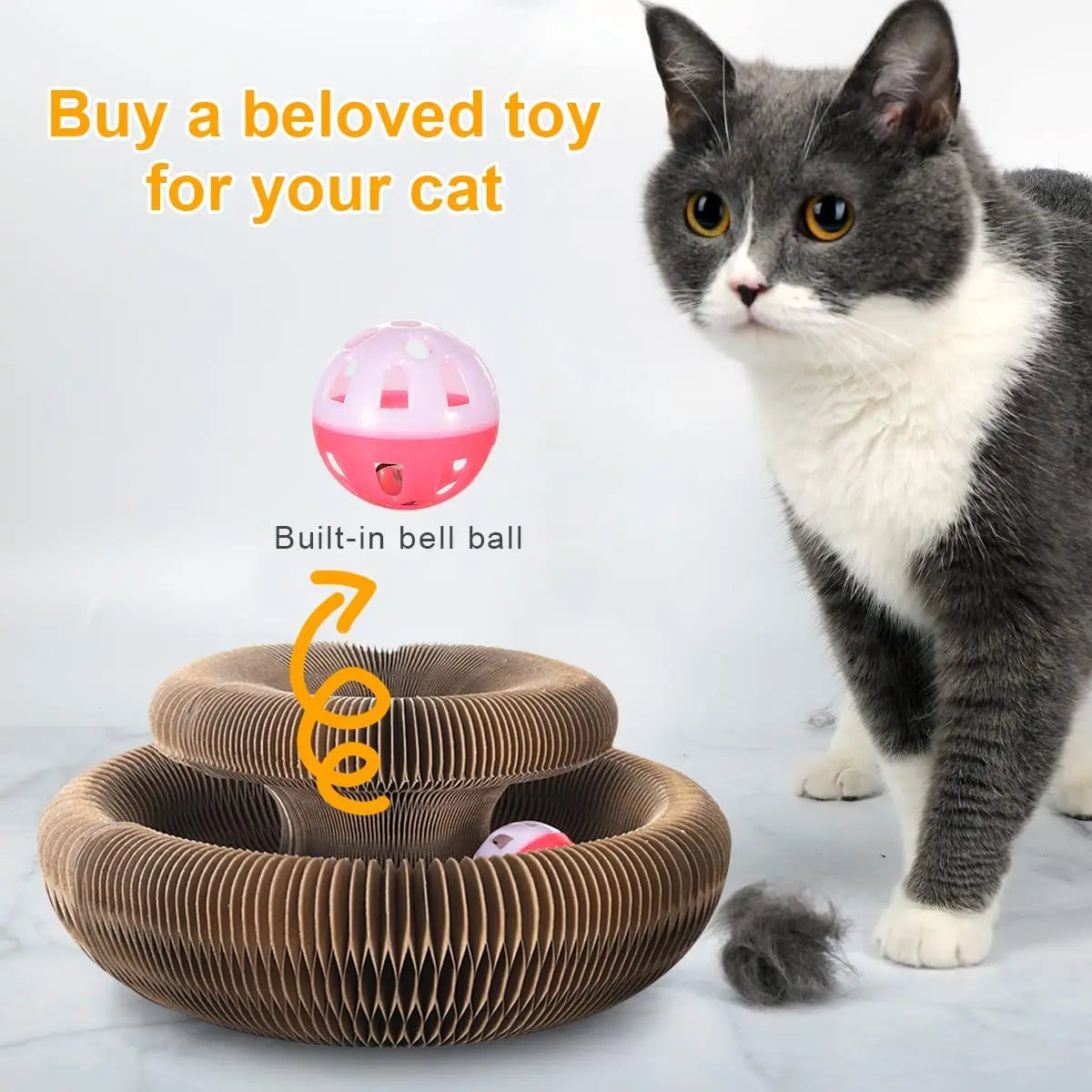 Magic Cat Scratch Board Toy with Ball Round Corrugated Claw Grinding Climbing Pad